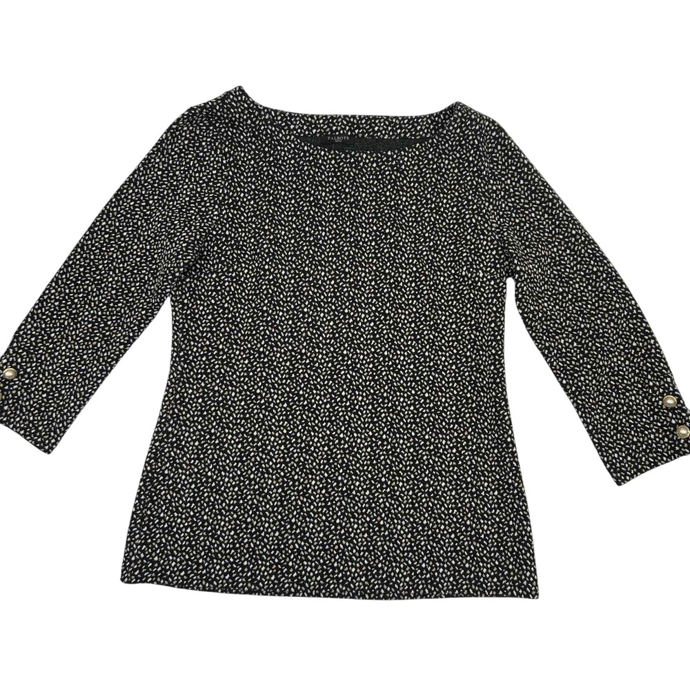 Talbots Petite Qtr Sleeve W/Pearl‎ Buttons Scoop Neck Cotton Blouse Small Career